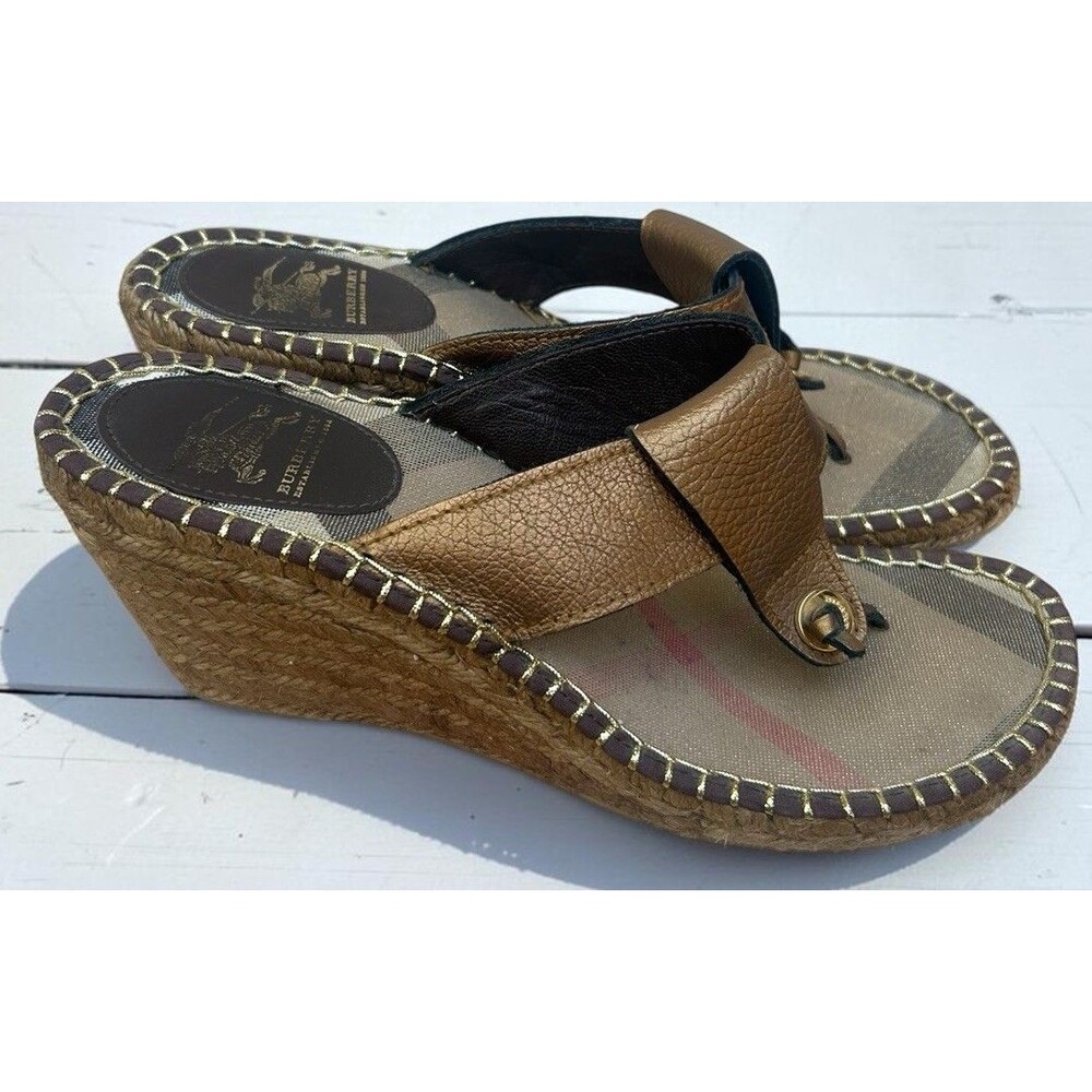 Burberry Nova Check Sandals Shoes Canvas Espadrille Wedge Thong Y2k 40 (10 US)